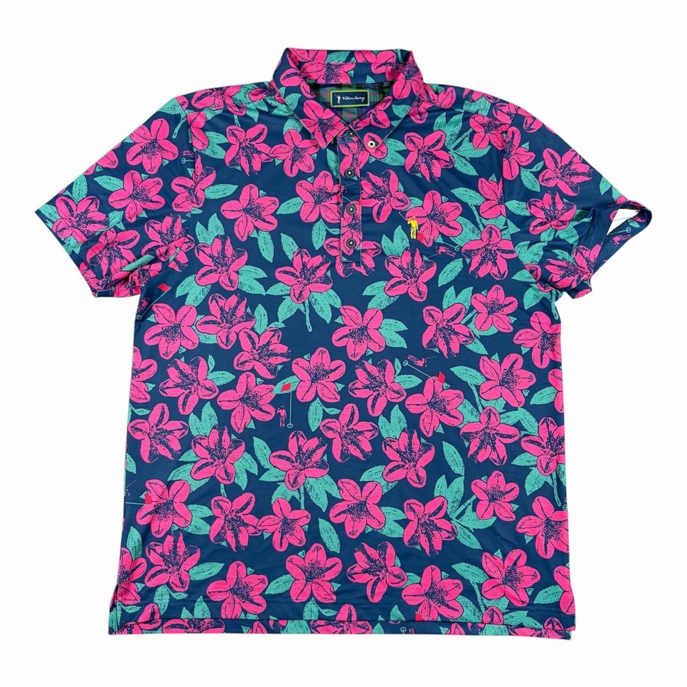 William Murray Polo Shirt Mens Sz L Remastered Floral AOP Golf Casual Preppy EUC